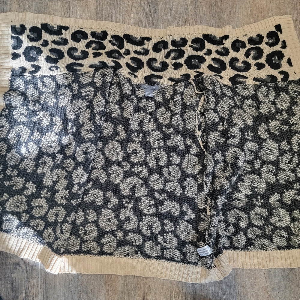 Leopard Print Cardigan Sweater Open Front Raglan Sleeve Project S+F Womens L - Picture 7 of 8